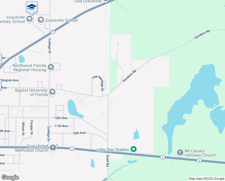 map of restaurants, bars, coffee shops, grocery stores, and more near 1202 Sanders Road in Graceville