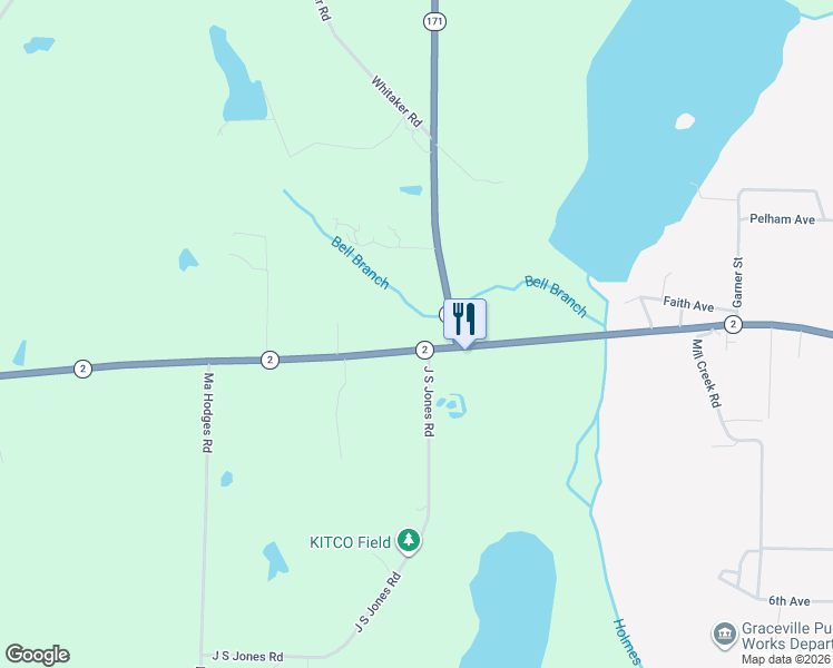 map of restaurants, bars, coffee shops, grocery stores, and more near 3957 Highway 2 in Graceville