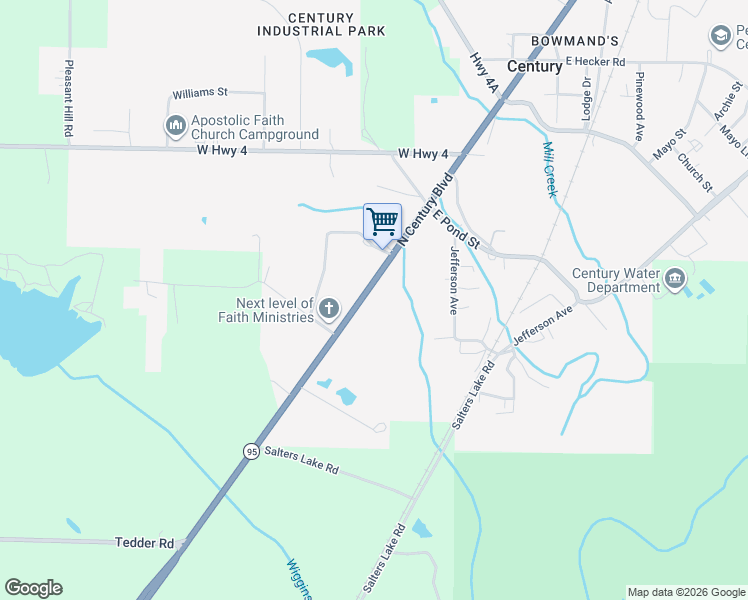 map of restaurants, bars, coffee shops, grocery stores, and more near 7140 North Century Boulevard in Century