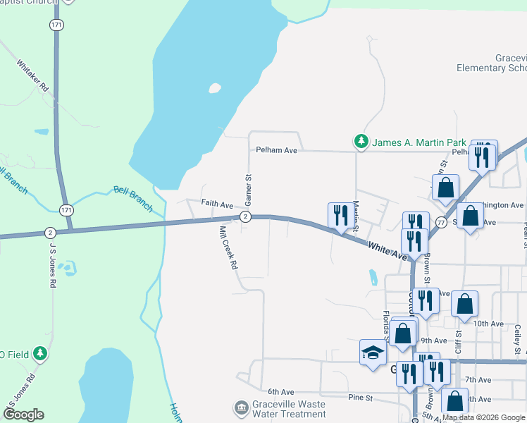 map of restaurants, bars, coffee shops, grocery stores, and more near 1101-5451 Thomas Dr in Graceville