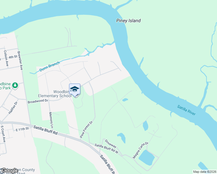 map of restaurants, bars, coffee shops, grocery stores, and more near Pine Forest Drive in Woodbine