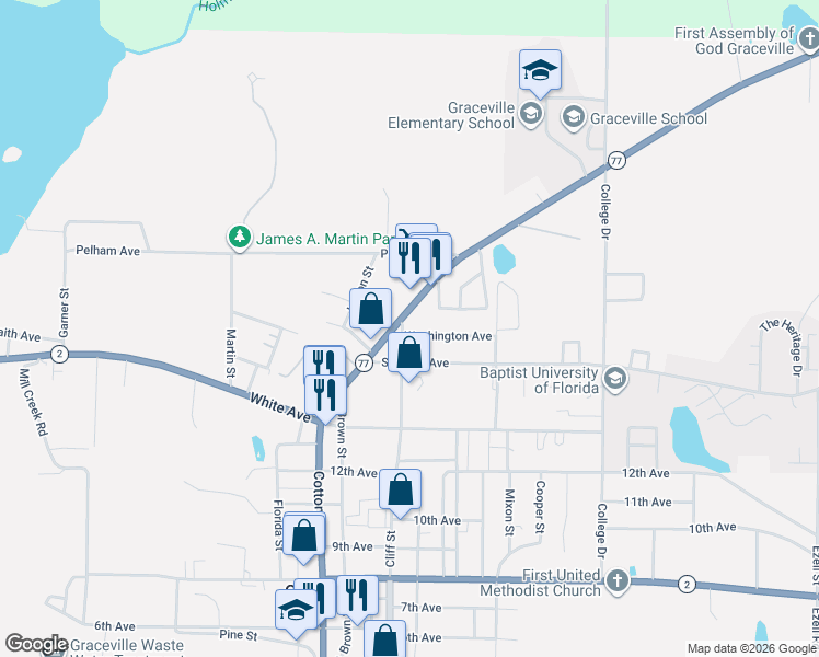 map of restaurants, bars, coffee shops, grocery stores, and more near in Graceville
