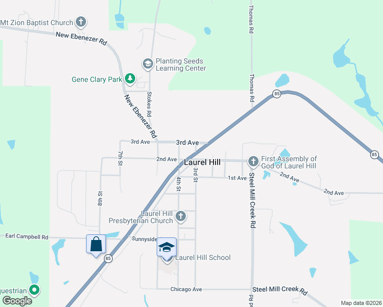 map of restaurants, bars, coffee shops, grocery stores, and more near 8196 Florida 85 in Laurel Hill
