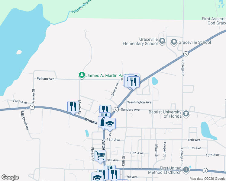 map of restaurants, bars, coffee shops, grocery stores, and more near 976 Jones Avenue in Graceville
