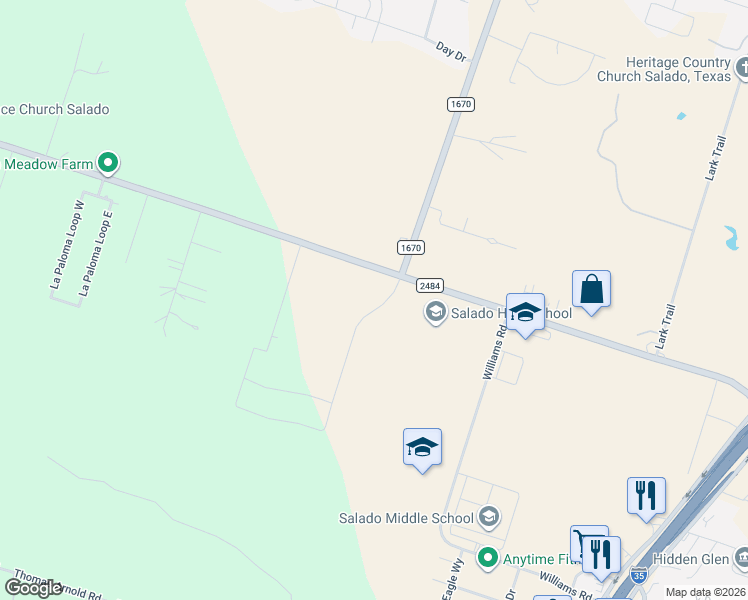 map of restaurants, bars, coffee shops, grocery stores, and more near 11012 Eagle Walk Boulevard in Salado