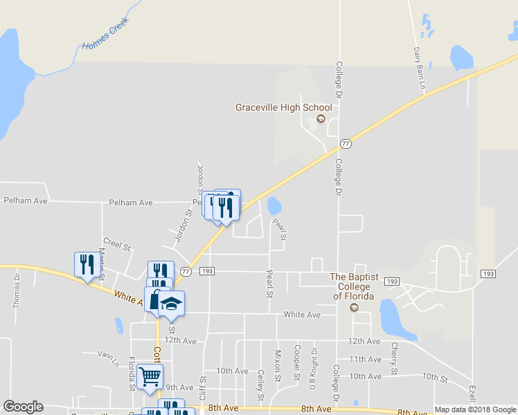 map of restaurants, bars, coffee shops, grocery stores, and more near 5504 Brown Street in Graceville