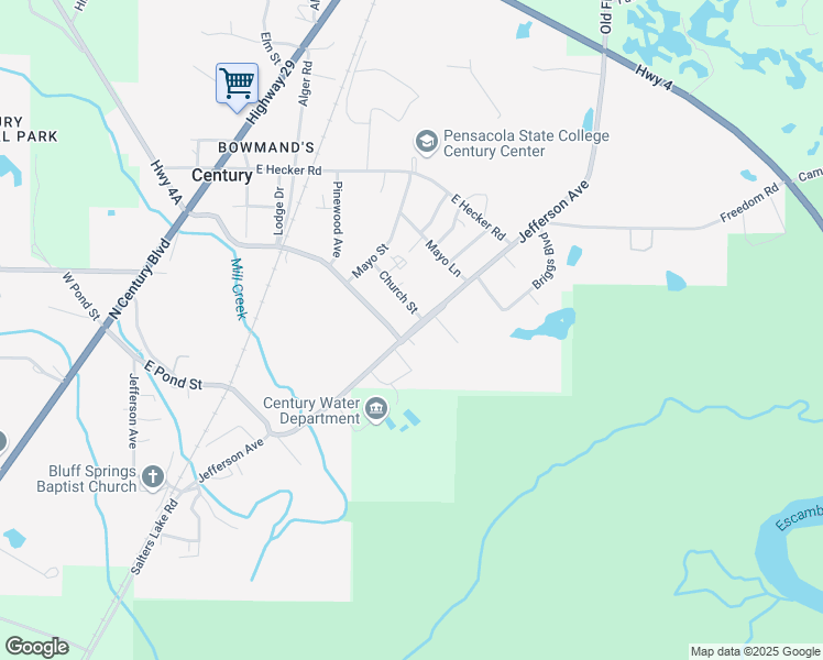 map of restaurants, bars, coffee shops, grocery stores, and more near 7421 Jefferson Avenue in Century