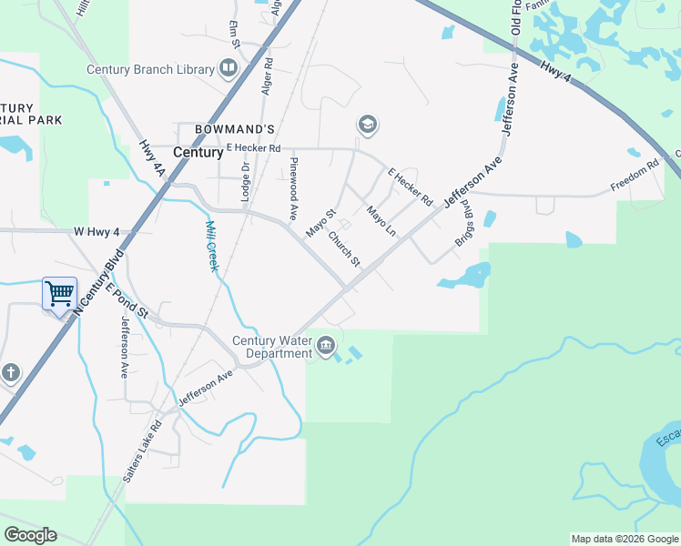 map of restaurants, bars, coffee shops, grocery stores, and more near 581 Church Street in Century