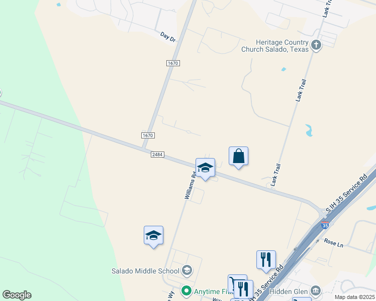 map of restaurants, bars, coffee shops, grocery stores, and more near 3796 Farm to Market Road 2484 in Salado