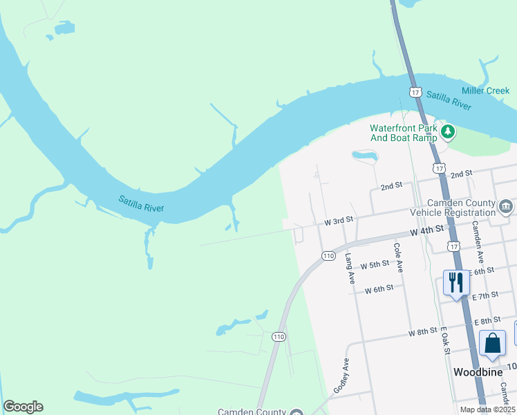 map of restaurants, bars, coffee shops, grocery stores, and more near 806 West 3rd Street in Woodbine
