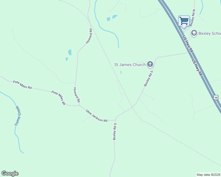 map of restaurants, bars, coffee shops, grocery stores, and more near 116 Louis Havard Lane in Lucedale