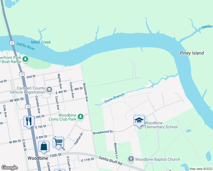 map of restaurants, bars, coffee shops, grocery stores, and more near 891 4th Street in Woodbine