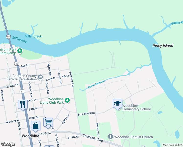 map of restaurants, bars, coffee shops, grocery stores, and more near 891 4th Street in Woodbine
