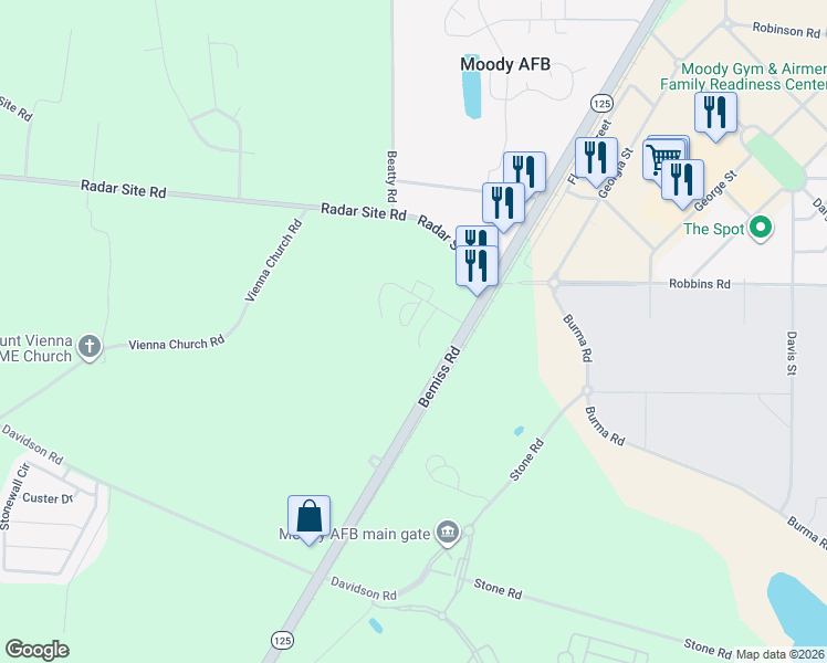 map of restaurants, bars, coffee shops, grocery stores, and more near 5039 Christopher Lane in Valdosta