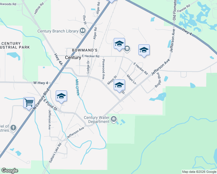 map of restaurants, bars, coffee shops, grocery stores, and more near 414 Front Street in Century