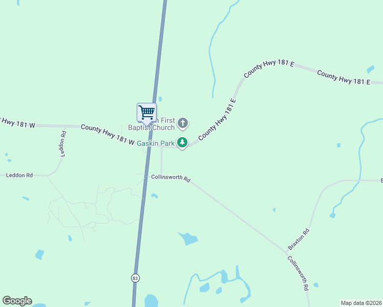 map of restaurants, bars, coffee shops, grocery stores, and more near 230 County Highway 181 East in Westville