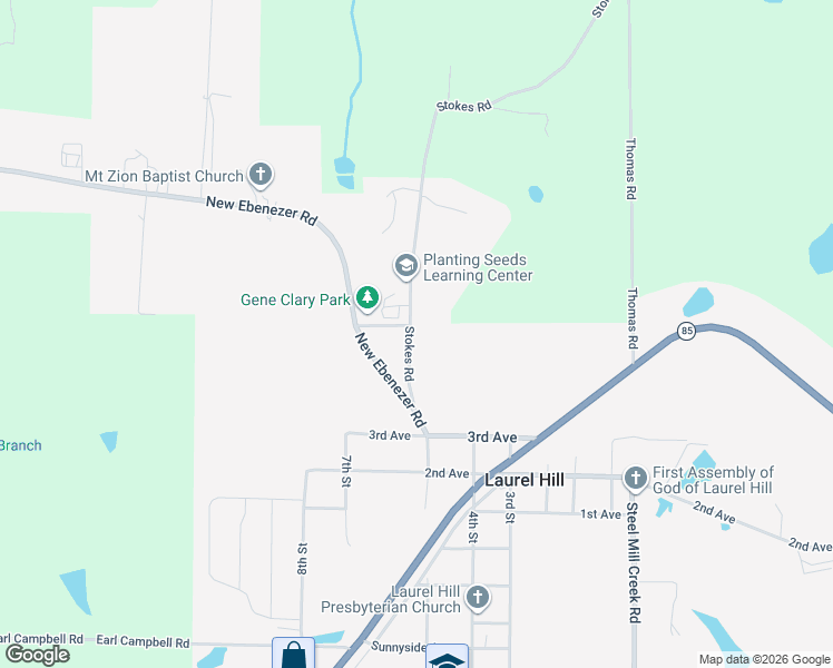 map of restaurants, bars, coffee shops, grocery stores, and more near 8257 Stokes Road in Laurel Hill