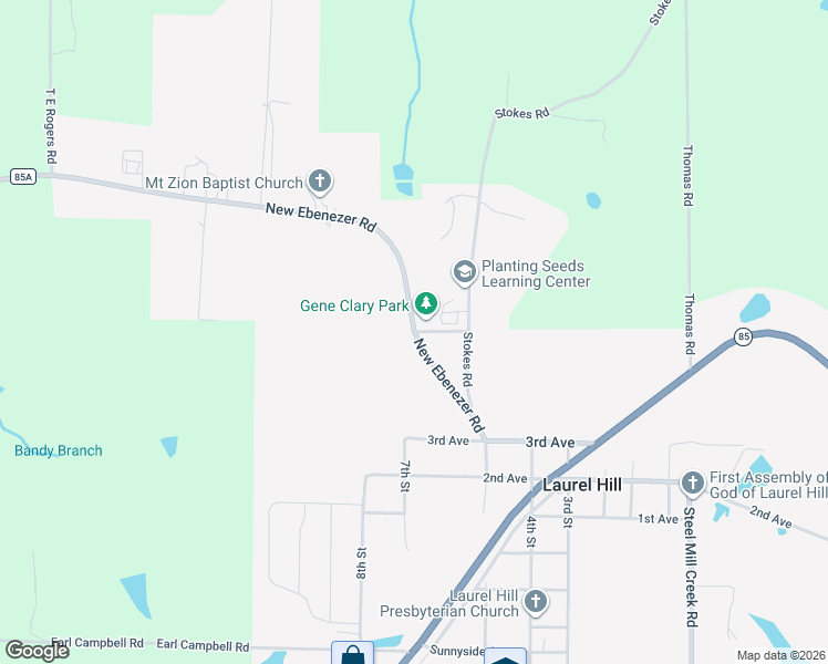 map of restaurants, bars, coffee shops, grocery stores, and more near 3864 New Ebenezer Road in Laurel Hill
