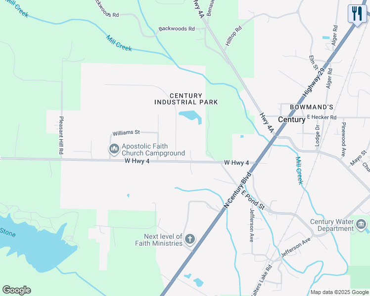 map of restaurants, bars, coffee shops, grocery stores, and more near 6020 Industrial Boulevard in Century