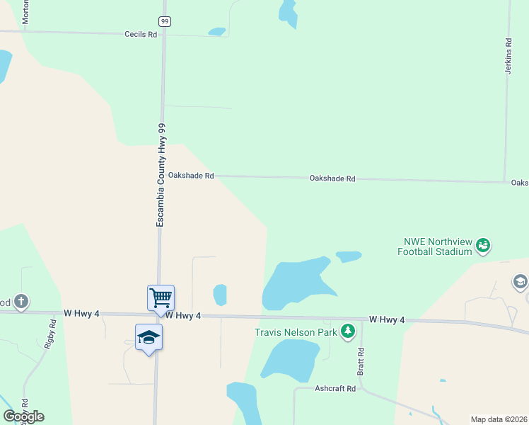 map of restaurants, bars, coffee shops, grocery stores, and more near 3671 Oakshade Road in Century