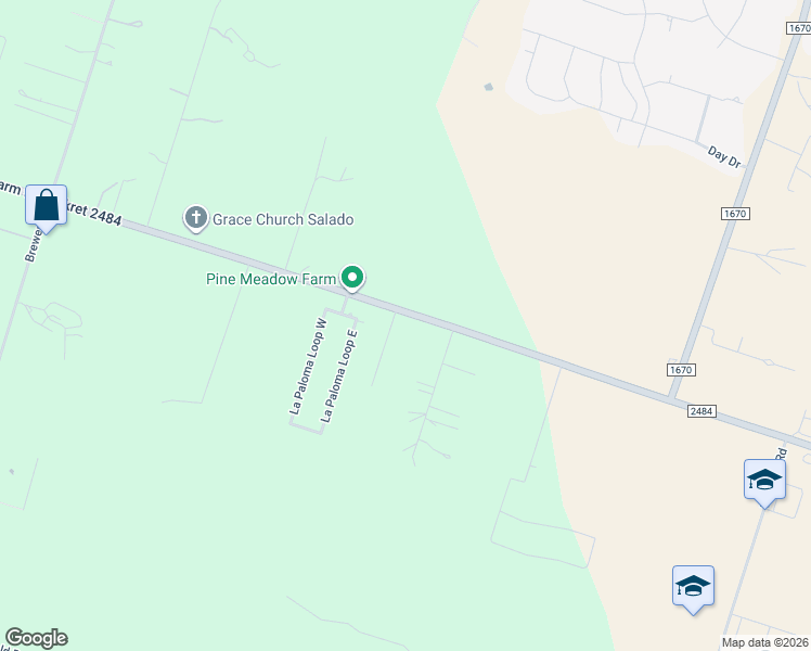 map of restaurants, bars, coffee shops, grocery stores, and more near 4917 Farm to Market Road 2484 in Salado