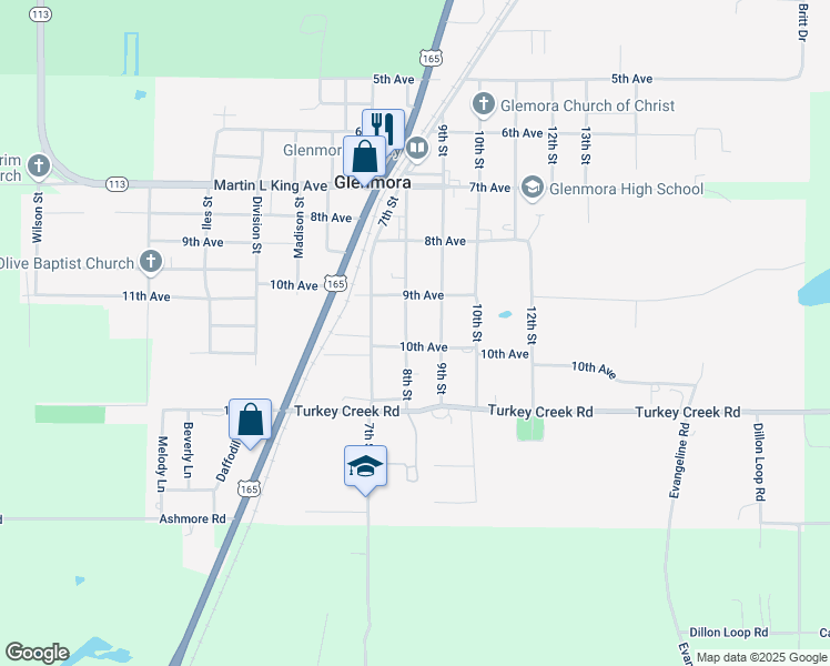 map of restaurants, bars, coffee shops, grocery stores, and more near 922 9th Street in Glenmora