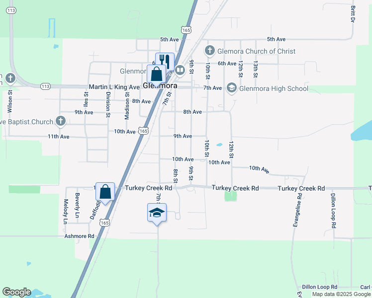 map of restaurants, bars, coffee shops, grocery stores, and more near 922 9th Street in Glenmora