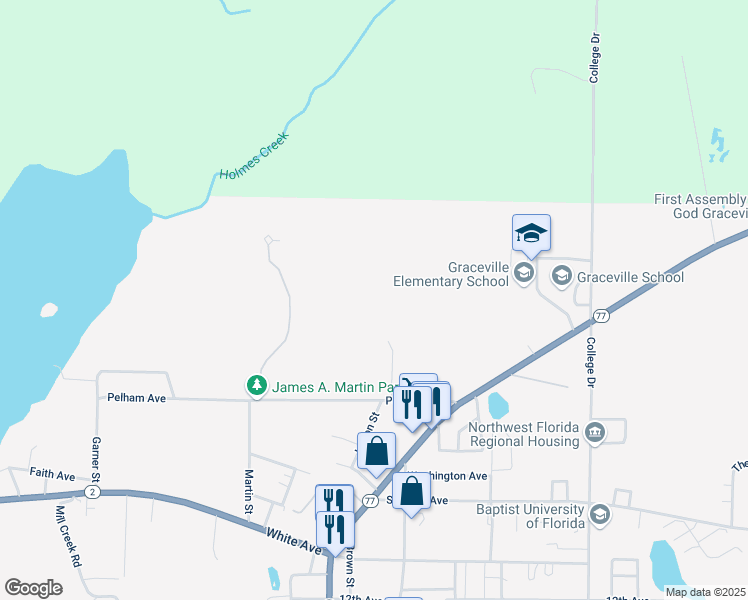 map of restaurants, bars, coffee shops, grocery stores, and more near 5532 Jordon Street in Graceville