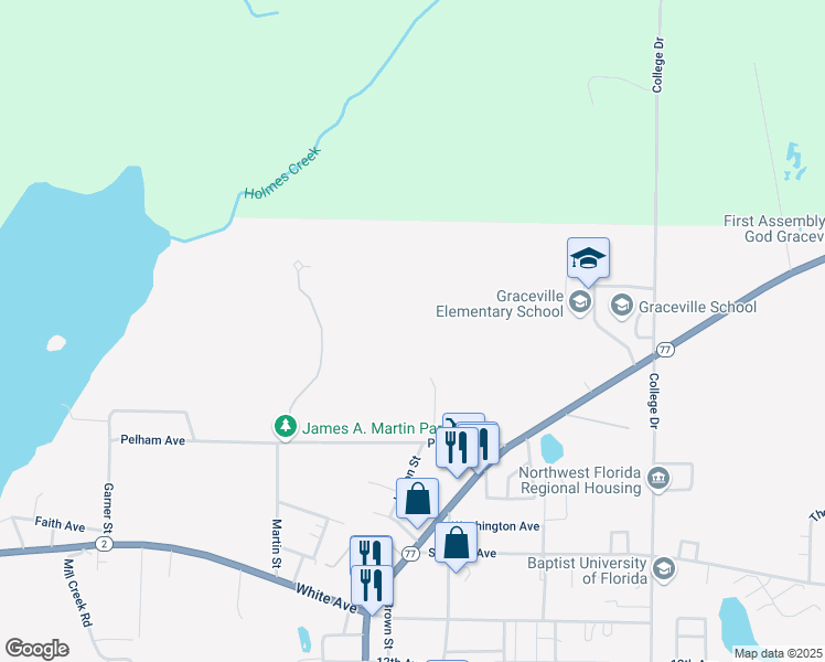 map of restaurants, bars, coffee shops, grocery stores, and more near 5532 Jordon Street in Graceville