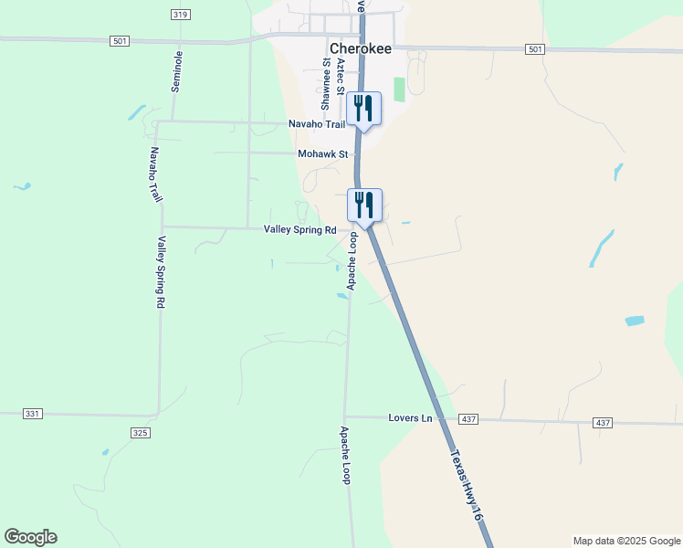 map of restaurants, bars, coffee shops, grocery stores, and more near 438 Apache Loop in Cherokee