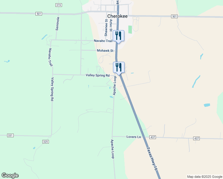 map of restaurants, bars, coffee shops, grocery stores, and more near 438 Apache Loop in Cherokee