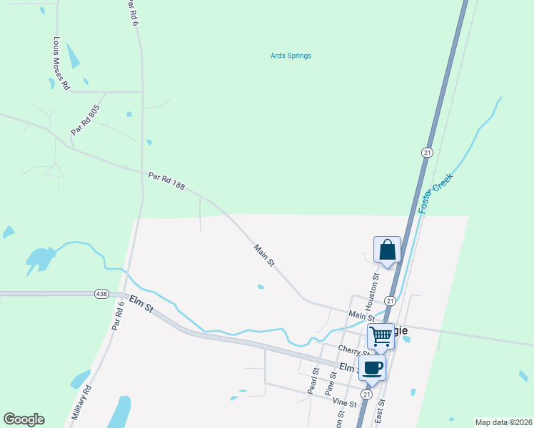 map of restaurants, bars, coffee shops, grocery stores, and more near 64191 Par Road 188 in Angie