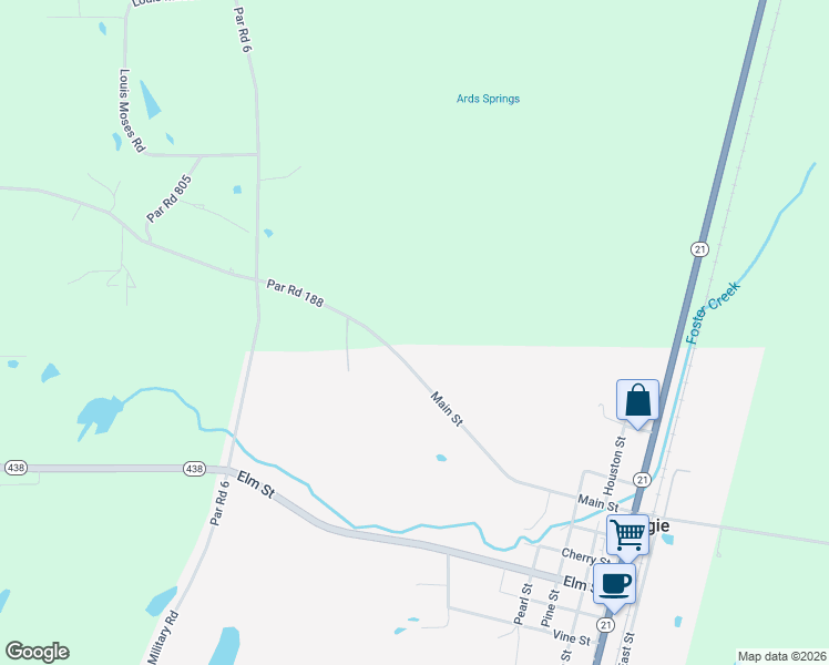 map of restaurants, bars, coffee shops, grocery stores, and more near 64191 Par Road 188 in Angie