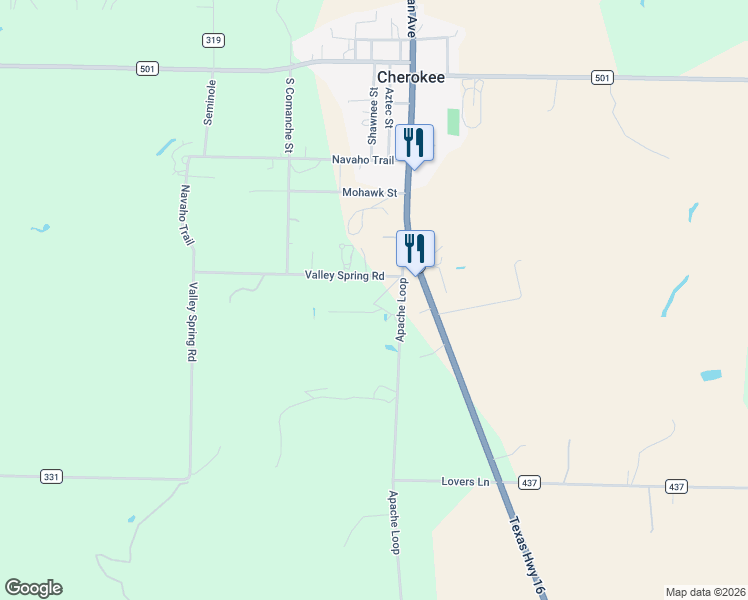 map of restaurants, bars, coffee shops, grocery stores, and more near 228 Apache Loop in Cherokee