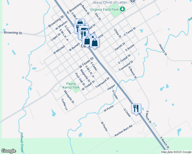 map of restaurants, bars, coffee shops, grocery stores, and more near 1200 Martin Luther King Junior Street in Calvert