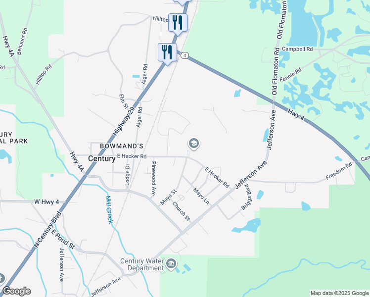 map of restaurants, bars, coffee shops, grocery stores, and more near 440 East Hecker Road in Century