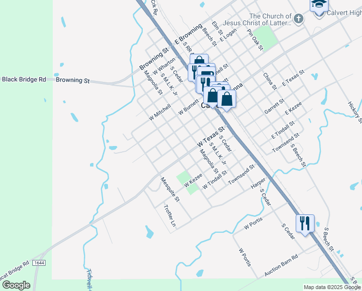 map of restaurants, bars, coffee shops, grocery stores, and more near 800 Post Oak Street in Calvert