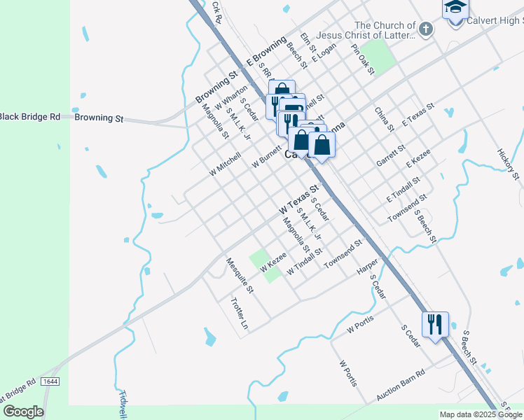 map of restaurants, bars, coffee shops, grocery stores, and more near 800 Post Oak Street in Calvert