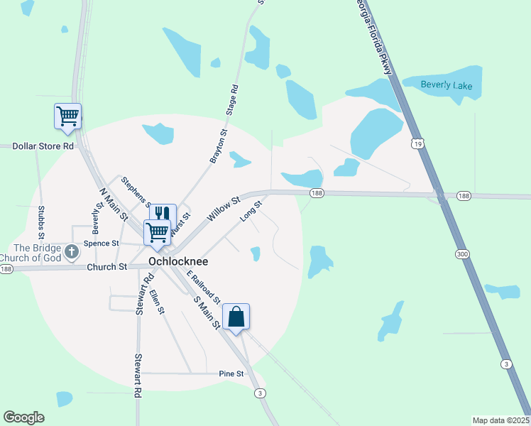 map of restaurants, bars, coffee shops, grocery stores, and more near 5086 Long Street in Ochlocknee