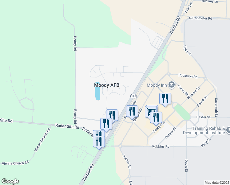 map of restaurants, bars, coffee shops, grocery stores, and more near 1432 Gemini Circle in Valdosta