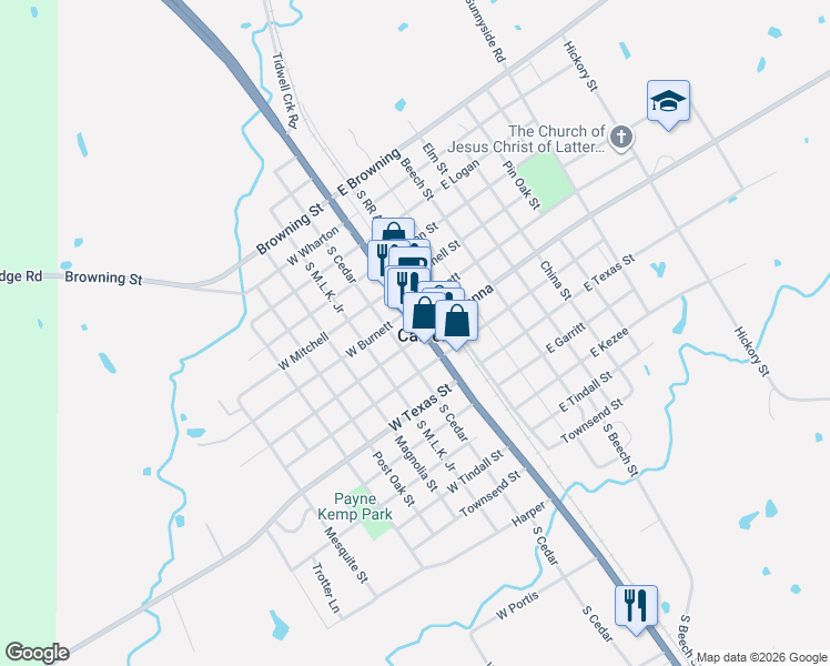 map of restaurants, bars, coffee shops, grocery stores, and more near 602 Cedar Street in Calvert