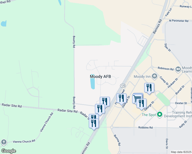 map of restaurants, bars, coffee shops, grocery stores, and more near 1412 Gemini Circle in Valdosta