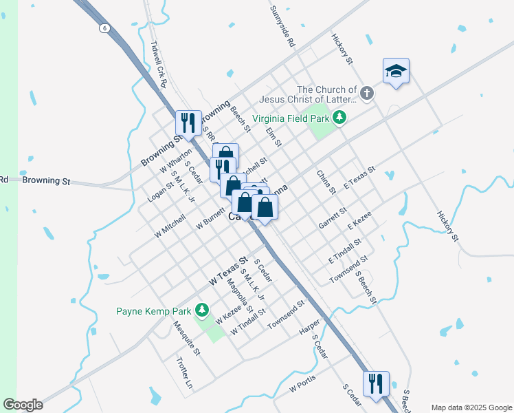 map of restaurants, bars, coffee shops, grocery stores, and more near Hanna Street in Calvert