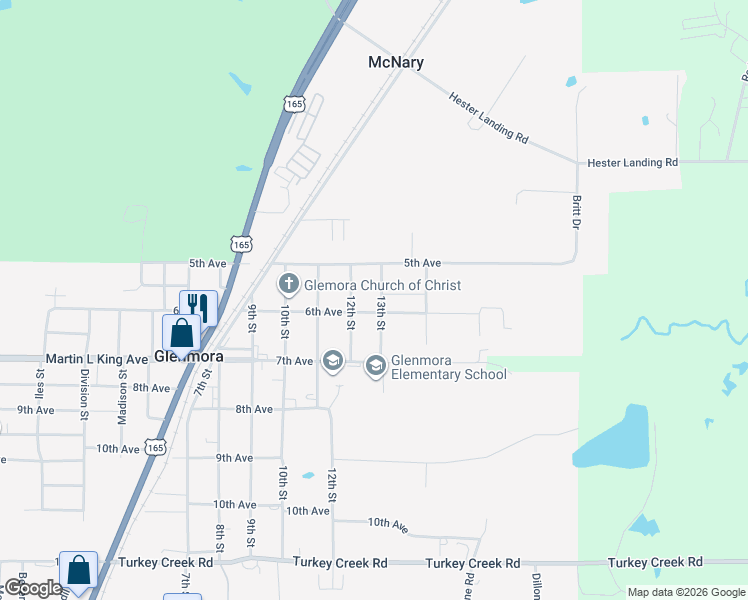 map of restaurants, bars, coffee shops, grocery stores, and more near 614 13th St in Glenmora