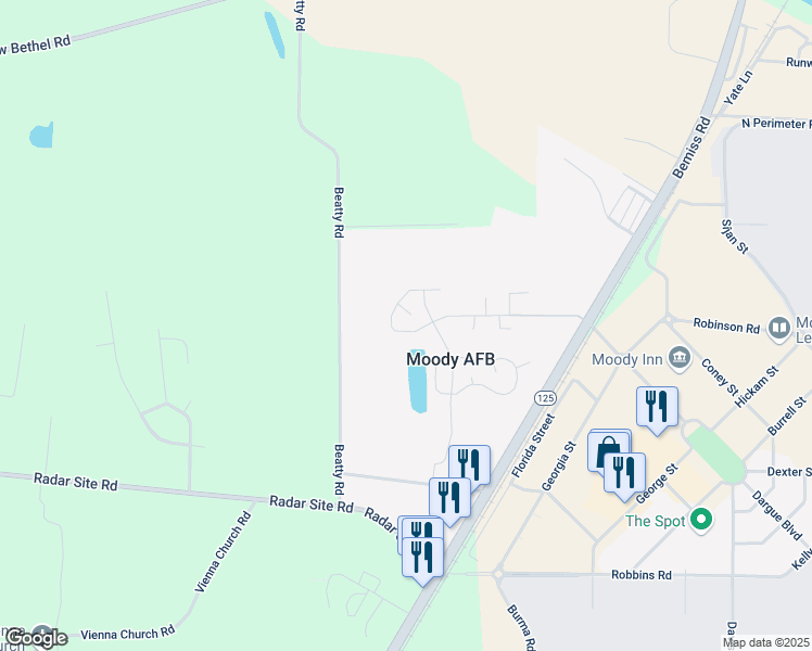 map of restaurants, bars, coffee shops, grocery stores, and more near 1647 Mercury Drive in Valdosta