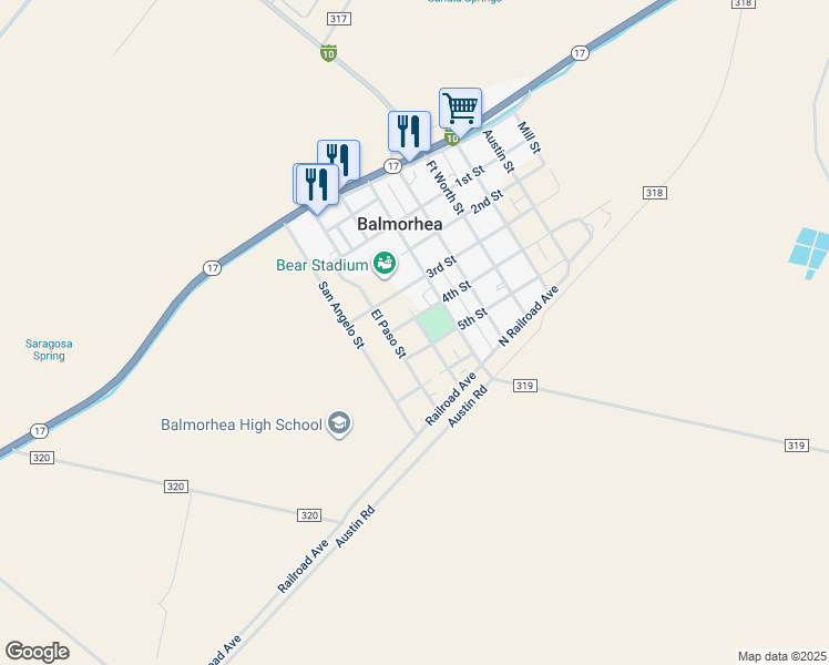 map of restaurants, bars, coffee shops, grocery stores, and more near 4th St in Balmorhea