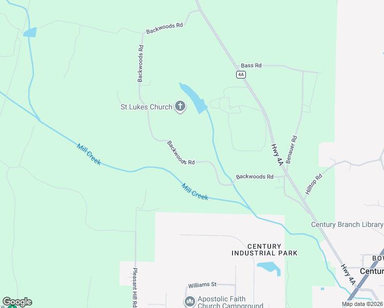 map of restaurants, bars, coffee shops, grocery stores, and more near 558 Backwoods Road in Century