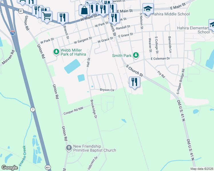 map of restaurants, bars, coffee shops, grocery stores, and more near 819 Madelyn Street in Hahira