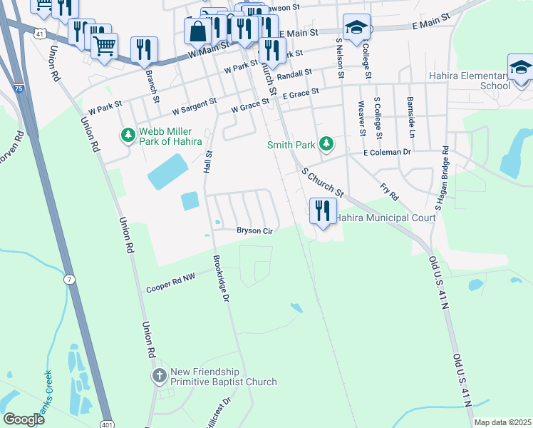 map of restaurants, bars, coffee shops, grocery stores, and more near 825 Danielle Way in Hahira