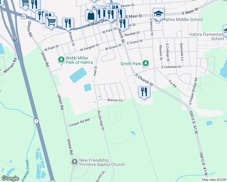 map of restaurants, bars, coffee shops, grocery stores, and more near 819 Madelyn Street in Hahira